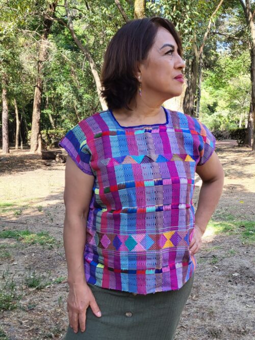 Haut Traditionnel Mexicain Bleu multicolore