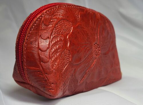 Porte-Monnaie Cuir Rouge Artisanat Mexicain
