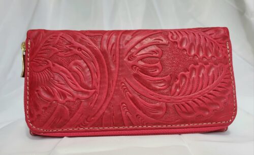 Portefeuille Cuir Rose Fuchsia Artisanat Mexicain