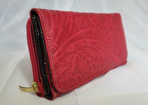 Portefeuille Cuir Rose Fuchsia Artisanat Mexicain