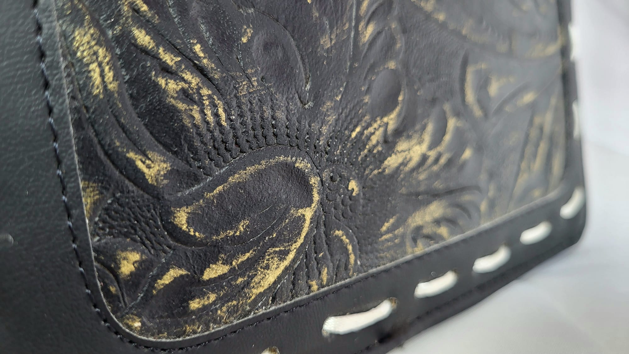 Portefeuille Cuir Noir reflets dorés Artisanat Mexicain