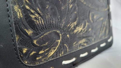 Portefeuille Cuir Noir reflets dorés Artisanat Mexicain
