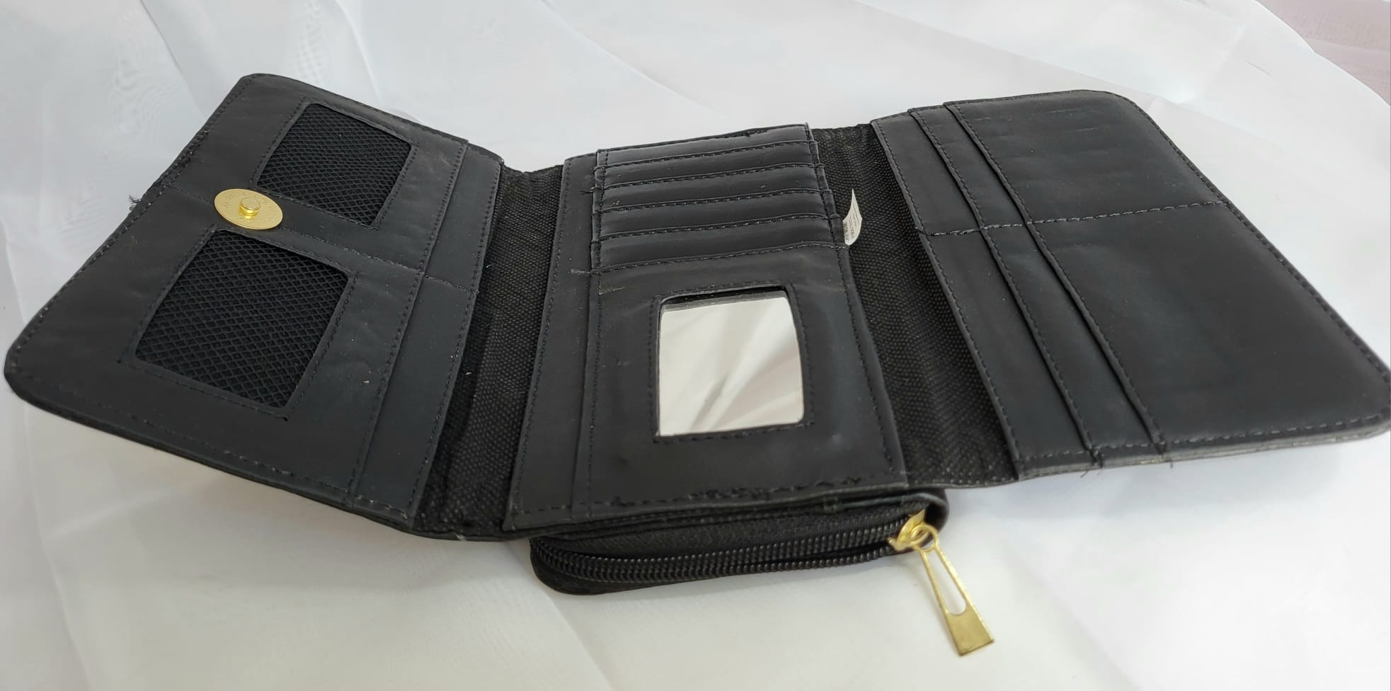 Portefeuille Cuir Noir reflets dorés Artisanat Mexicain