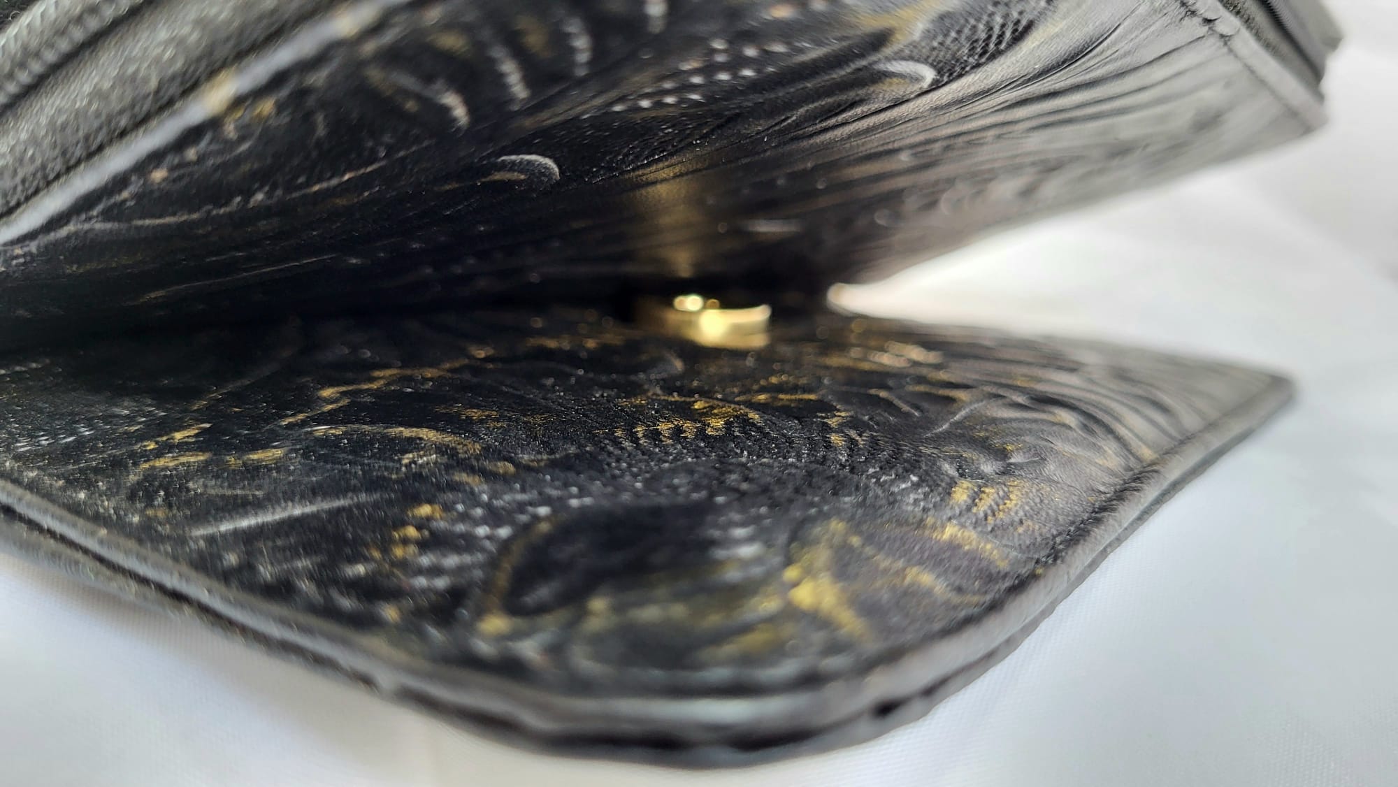 Portefeuille Cuir Noir reflets dorés Artisanat Mexicain