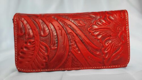 Portefeuille Cuir Rouge vif Artisanat Mexicain