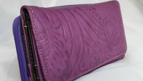 Portefeuille Cuir Violet Artisanat Mexicain