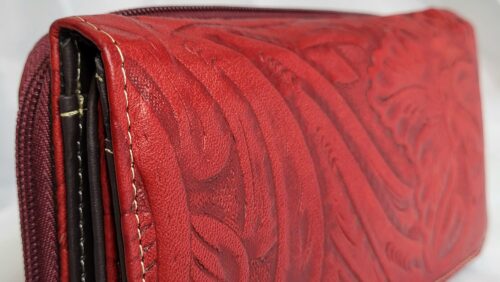 Portefeuille Cuir Rouge foncé Artisanat Mexicain