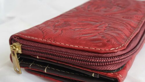 Portefeuille Cuir Rouge foncé Artisanat Mexicain