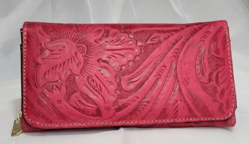 Portefeuille Cuir Rose Artisanat Mexicain