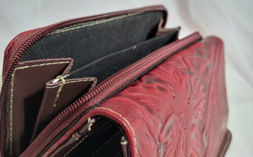 Portefeuille Cuir Bordeaux Artisanat Mexicain