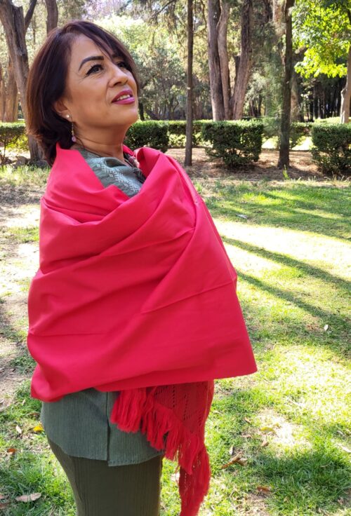 Châle Foulard Coton Tissé Rouge Mexique Fait Main