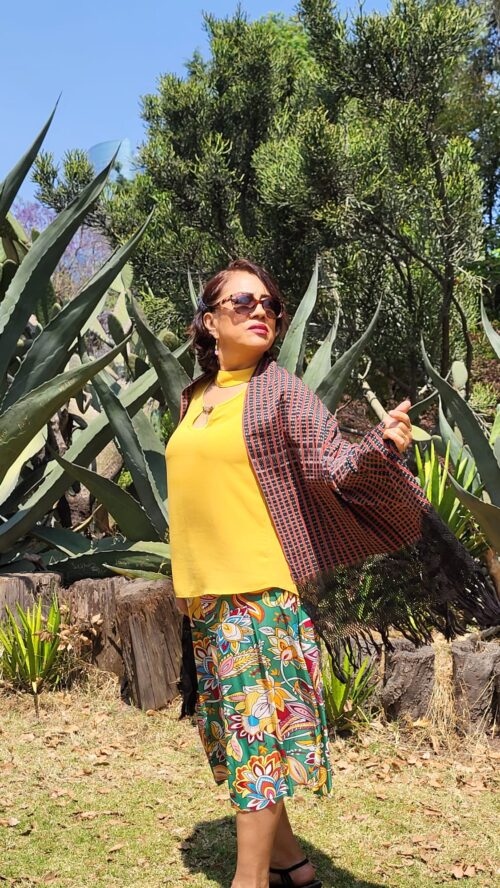 Châle Foulard Coton Tissé Rouge et noir Fait Main