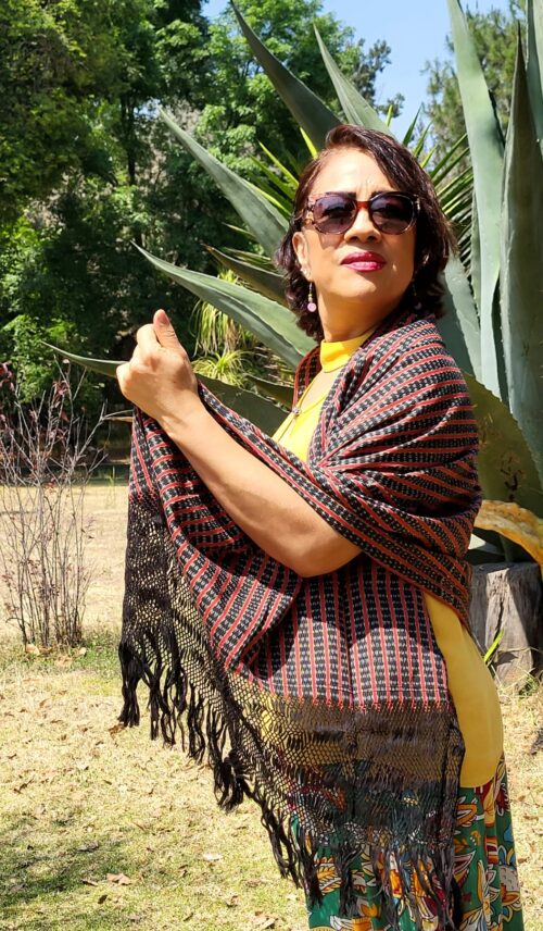 Châle Foulard Coton Tissé Rouge et noir Fait Main