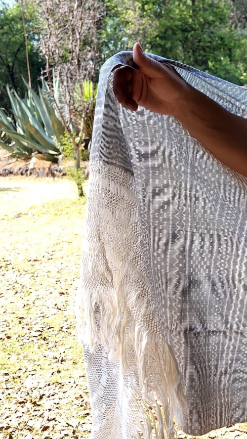 Châle Foulard Coton Tissé Beige et blanc Fait Main