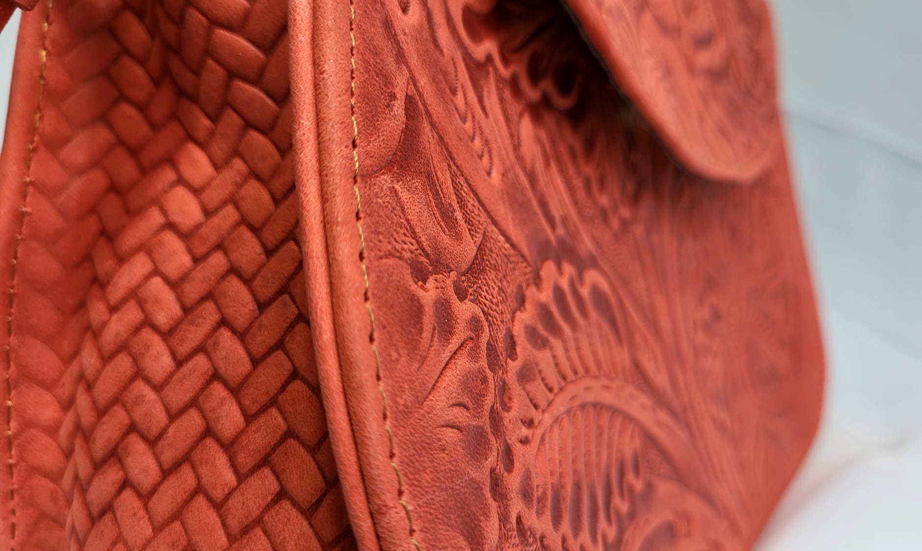 Sac Cuir Rouge Artisanat Mexicain Bandoulière