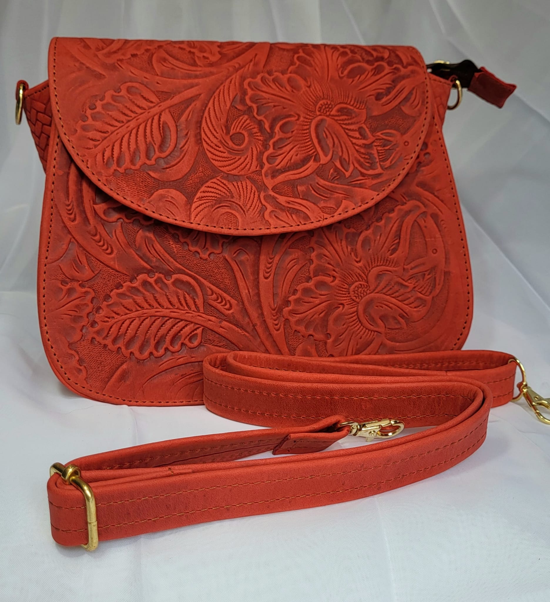 Sac Cuir Rouge Artisanat Mexicain Bandoulière