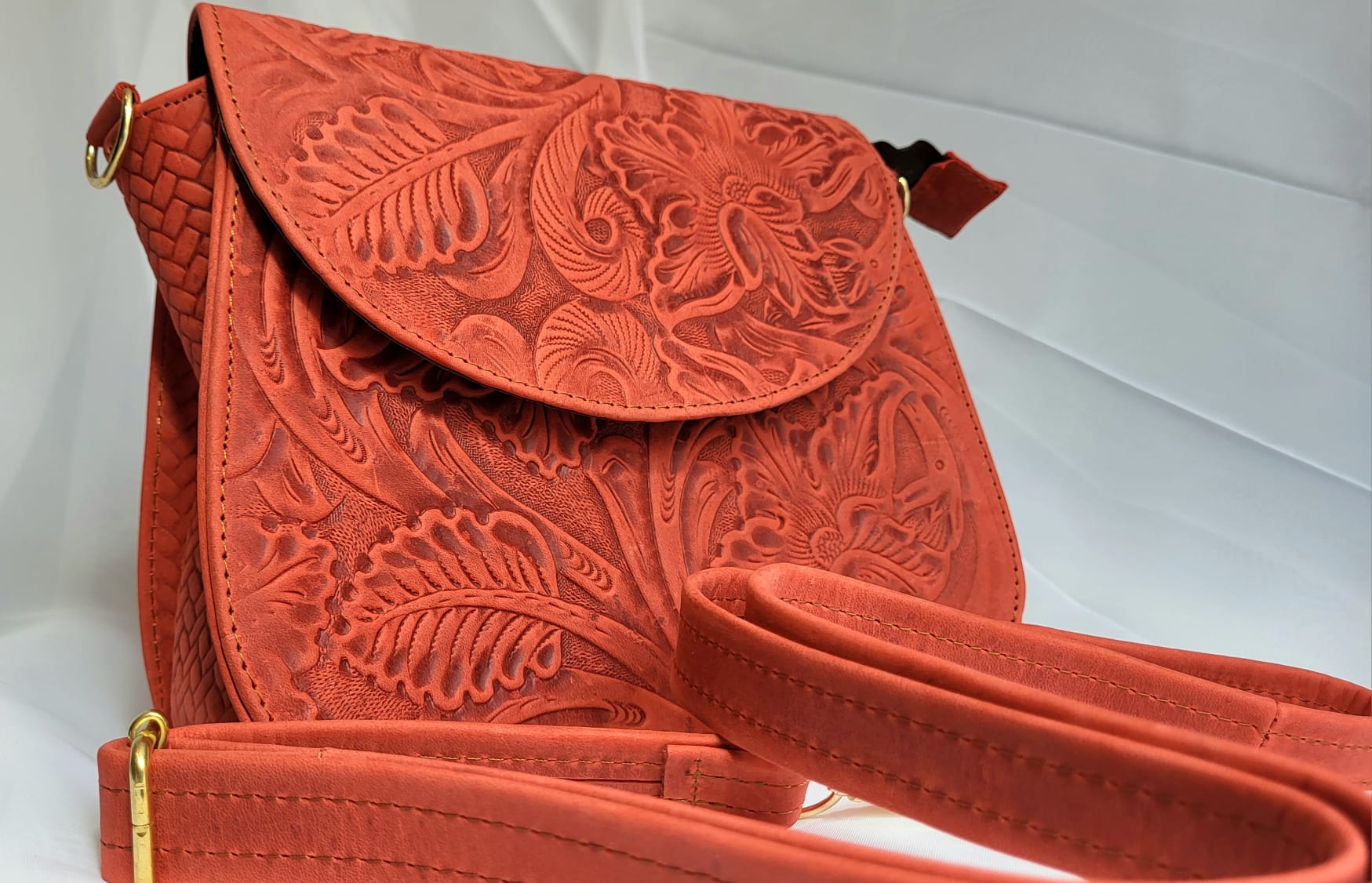 Sac Cuir Rouge Artisanat Mexicain Bandoulière