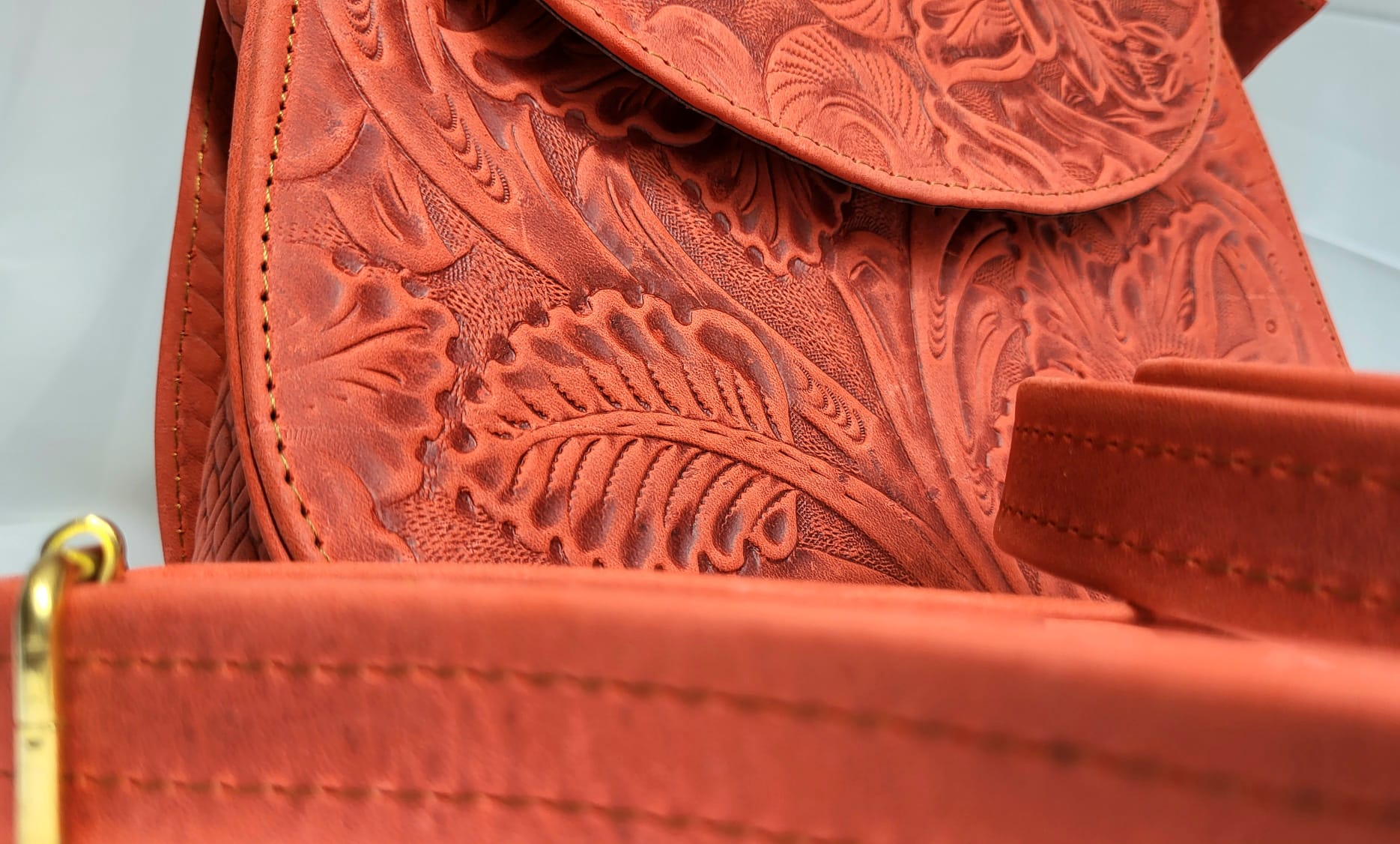 Sac Cuir Rouge Artisanat Mexicain Bandoulière