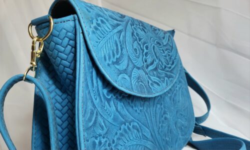 Sac Cuir Bleu Artisanat Mexicain Bandoulière