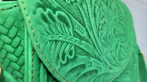 Sac Cuir Vert Artisanat Mexicain Bandoulière