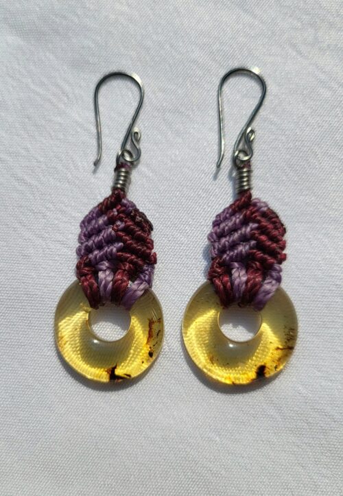 Boucles d'Oreilles Macramé Violet Bordeaux - Bijou Artisanal