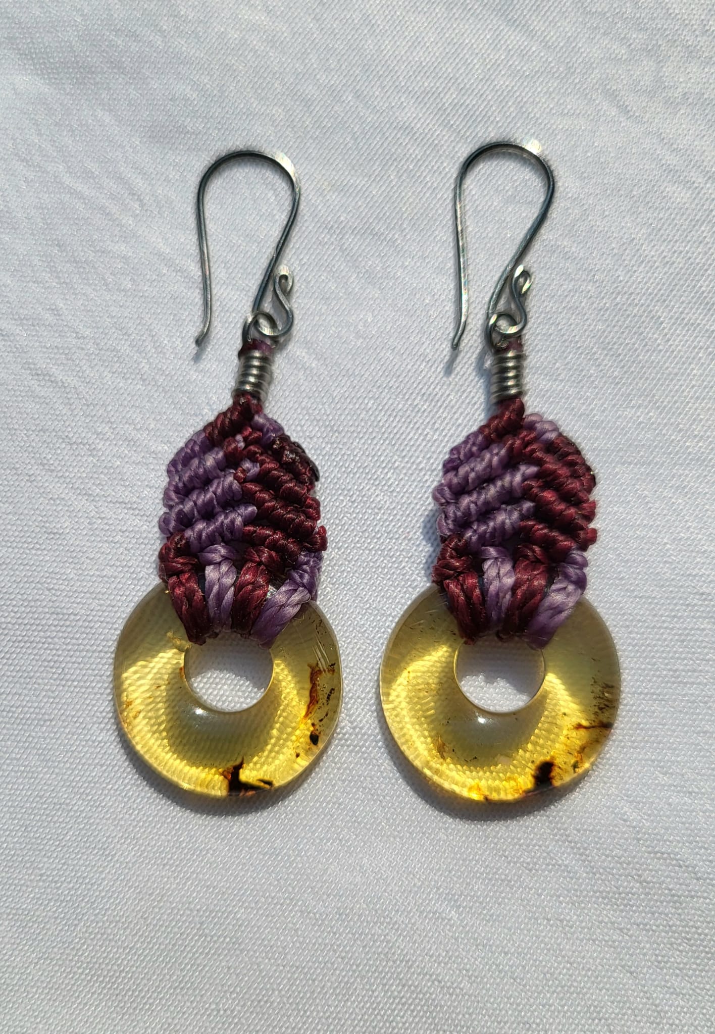 Boucles d'Oreilles Macramé Violet Bordeaux - Bijou Artisanal