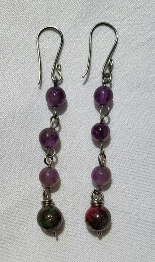 Boucles d'Oreilles Linéaires Améthyste Violet - Bijou Artisa