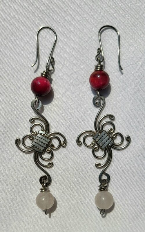 Boucles d'Oreilles Spirales Oeil de Tigre Rose - Fait Main M