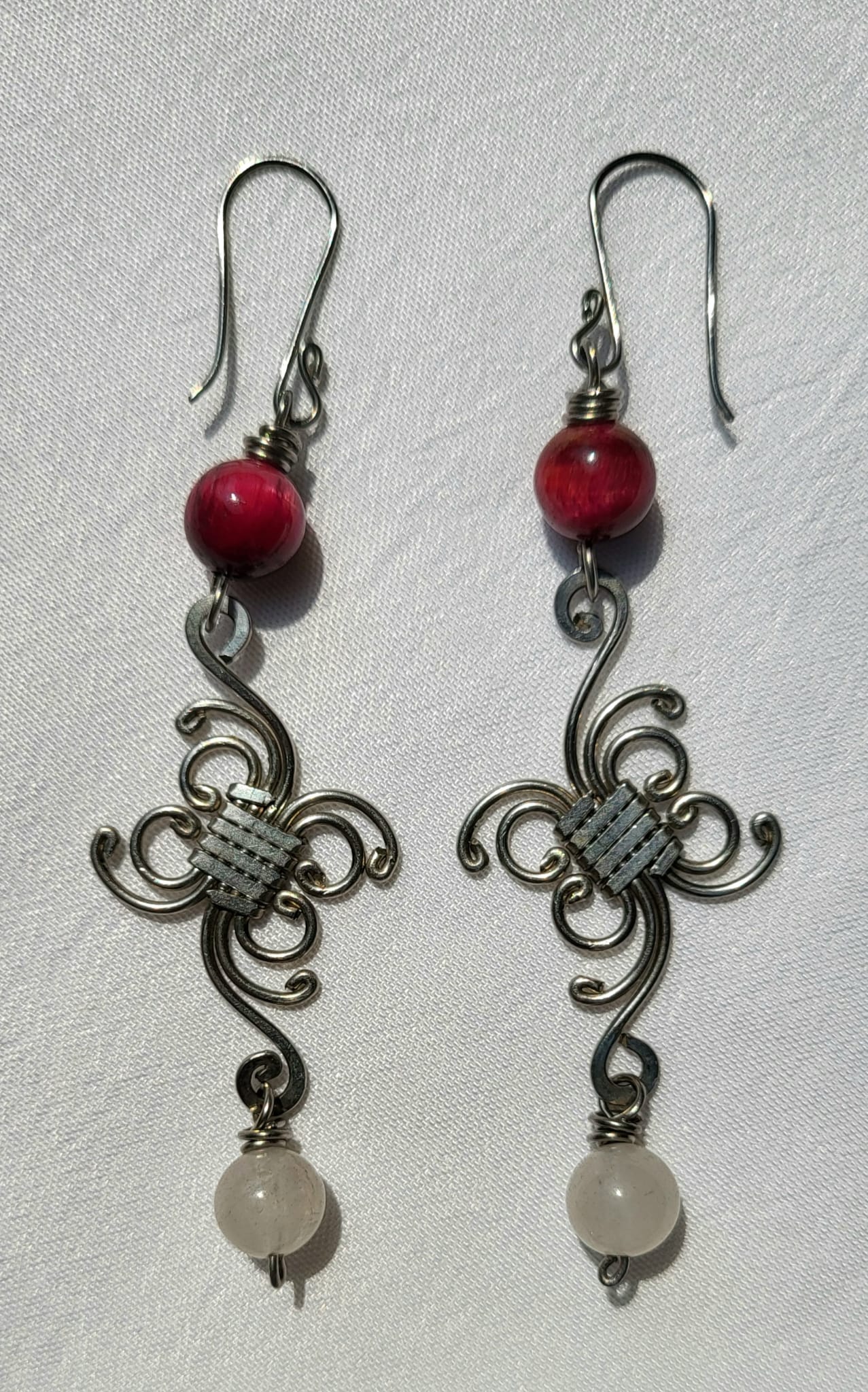 Boucles d'Oreilles Spirales Oeil de Tigre Rose - Fait Main M