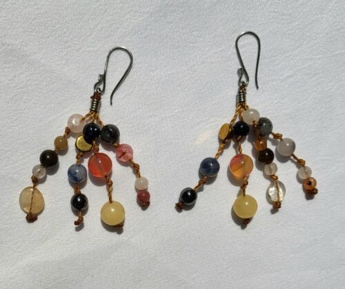 Boucles d'Oreilles Quartz Sodalite Obsidienne Tourmaline Ros