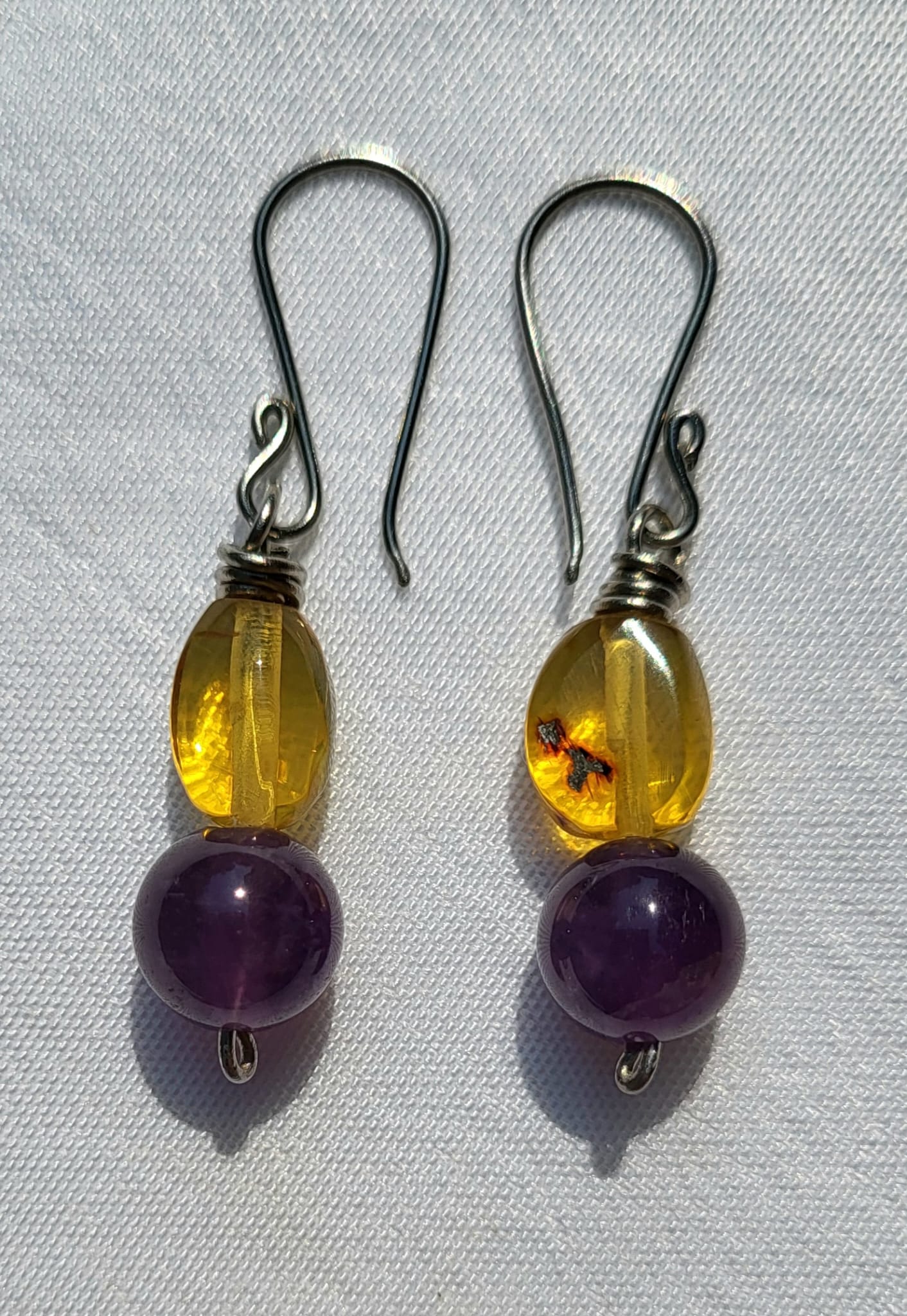 Boucles d'Oreilles Ambre Améthyste Doré Violet - Bijou Artis