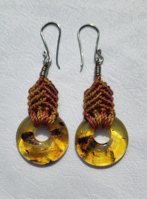 Boucles Rondes Ambre du Chiapas Macramé Cuivré - Cercle Incl