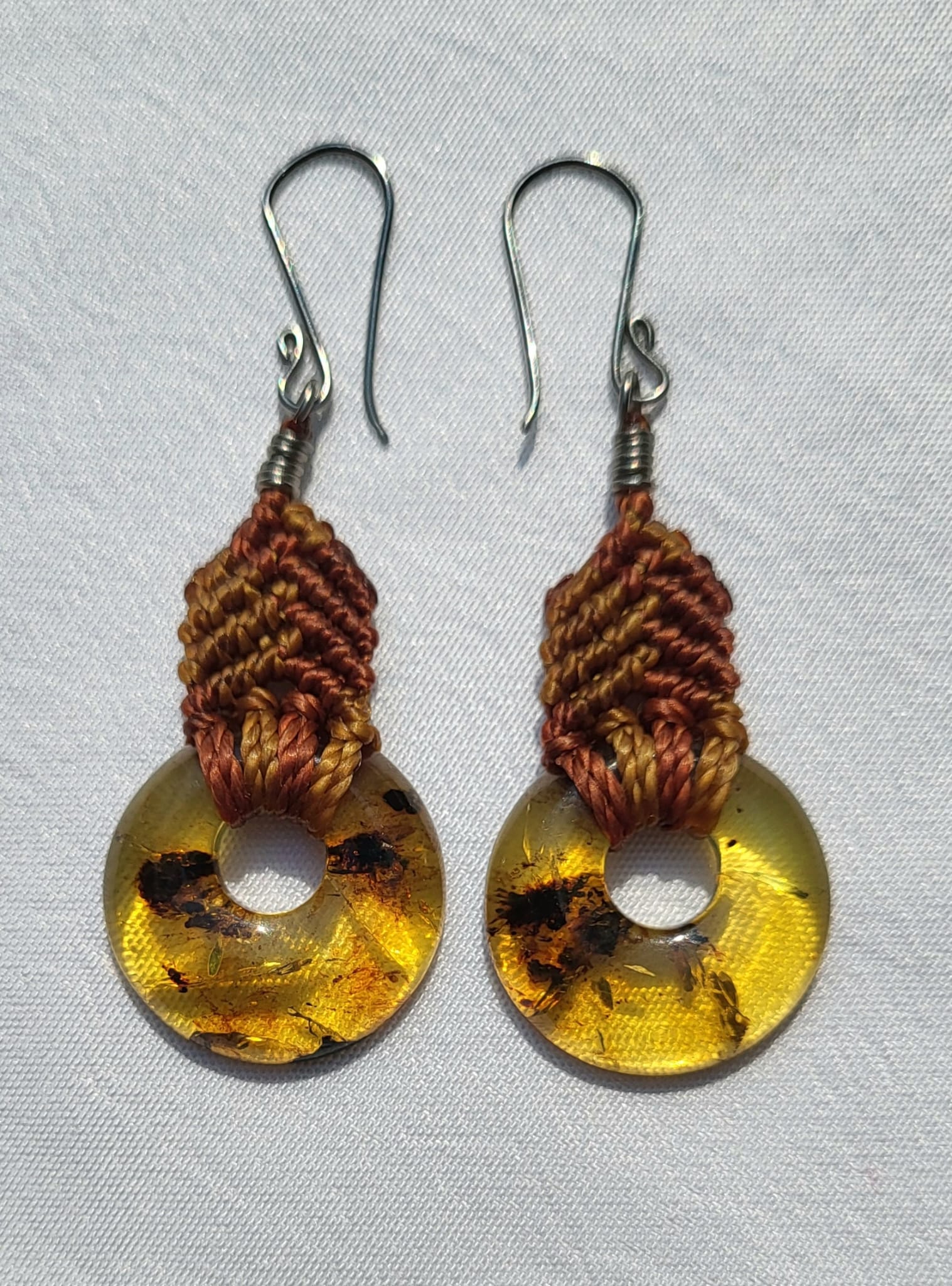 Boucles Rondes Ambre du Chiapas Macramé Cuivré - Cercle Incl