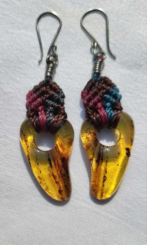 Boucles d'Oreilles Ovales Ambre Macramé Multicolore - Bijou