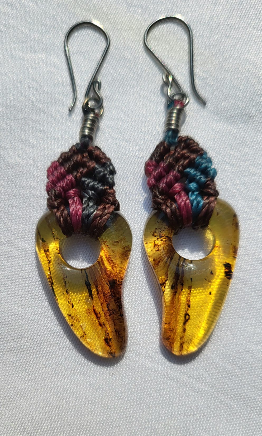 Boucles d'Oreilles Ovales Ambre Macramé Multicolore - Bijou