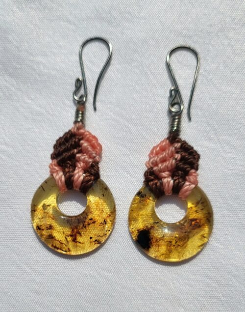 Boucles Rondes Ambre Macramé Rose - Pendentifs Cercle Fait M